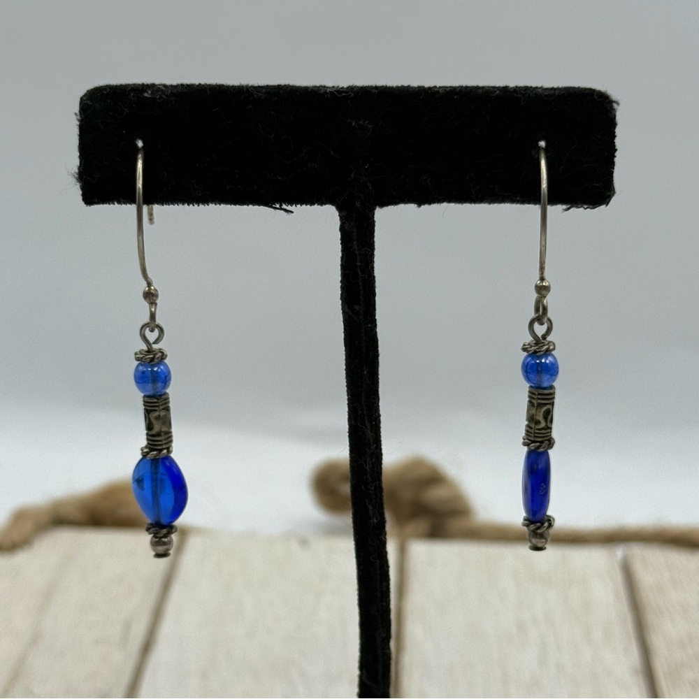 Handmade sterling silver Elegant Blue glass Beaded Earrings